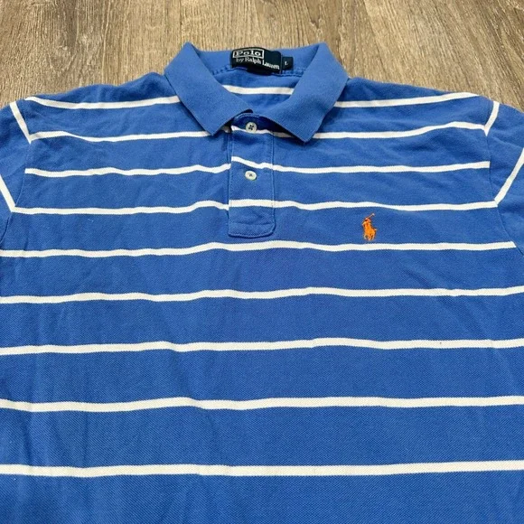Polo Ralph Lauren Polo Mens Large Blue Striped Short Sleeve Piqué Polo Shirt - Picture 10 of 13